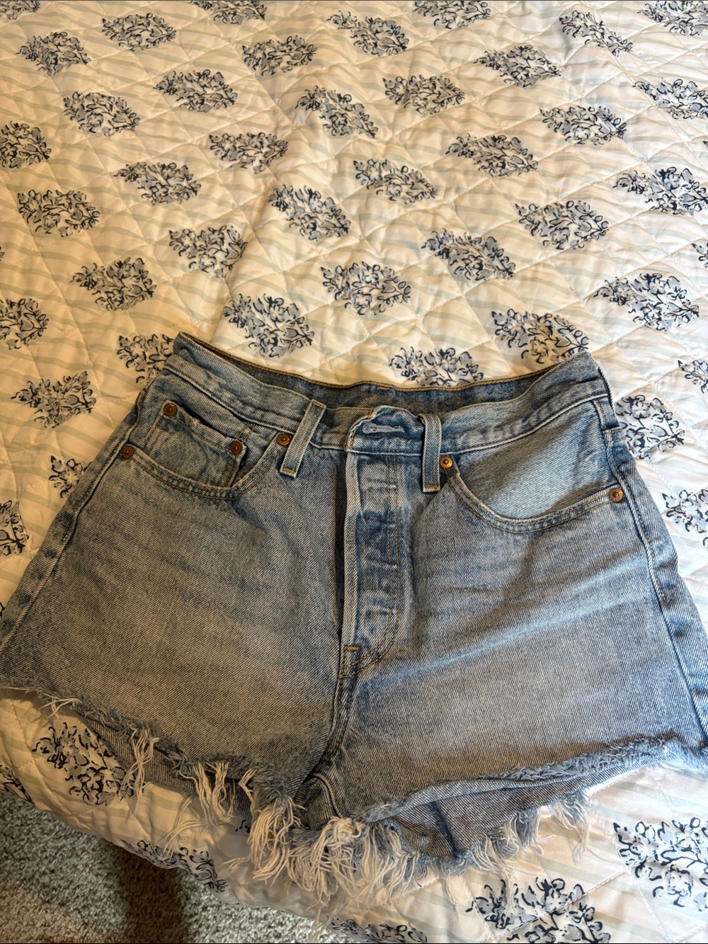 Levi's 501 Light Blue Frayed Denim Cutoff Shorts